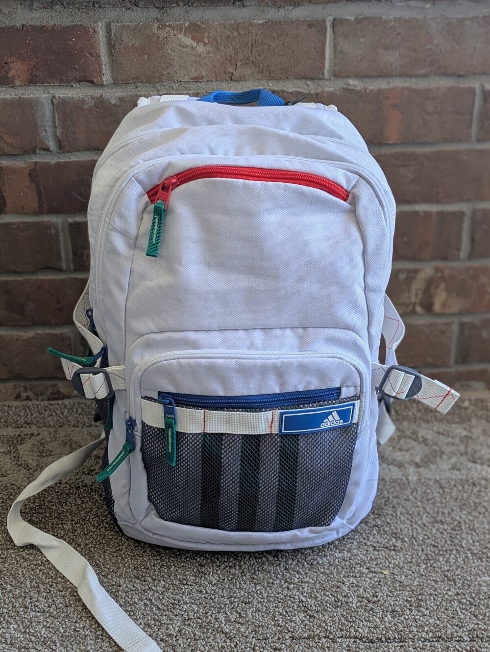 Adidas Energy Backpack White Blue Orange School Travel Laptop Bag